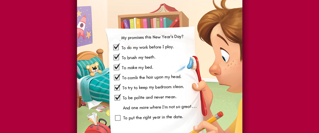 Illustration of a student&apos;s checklist for the New Year